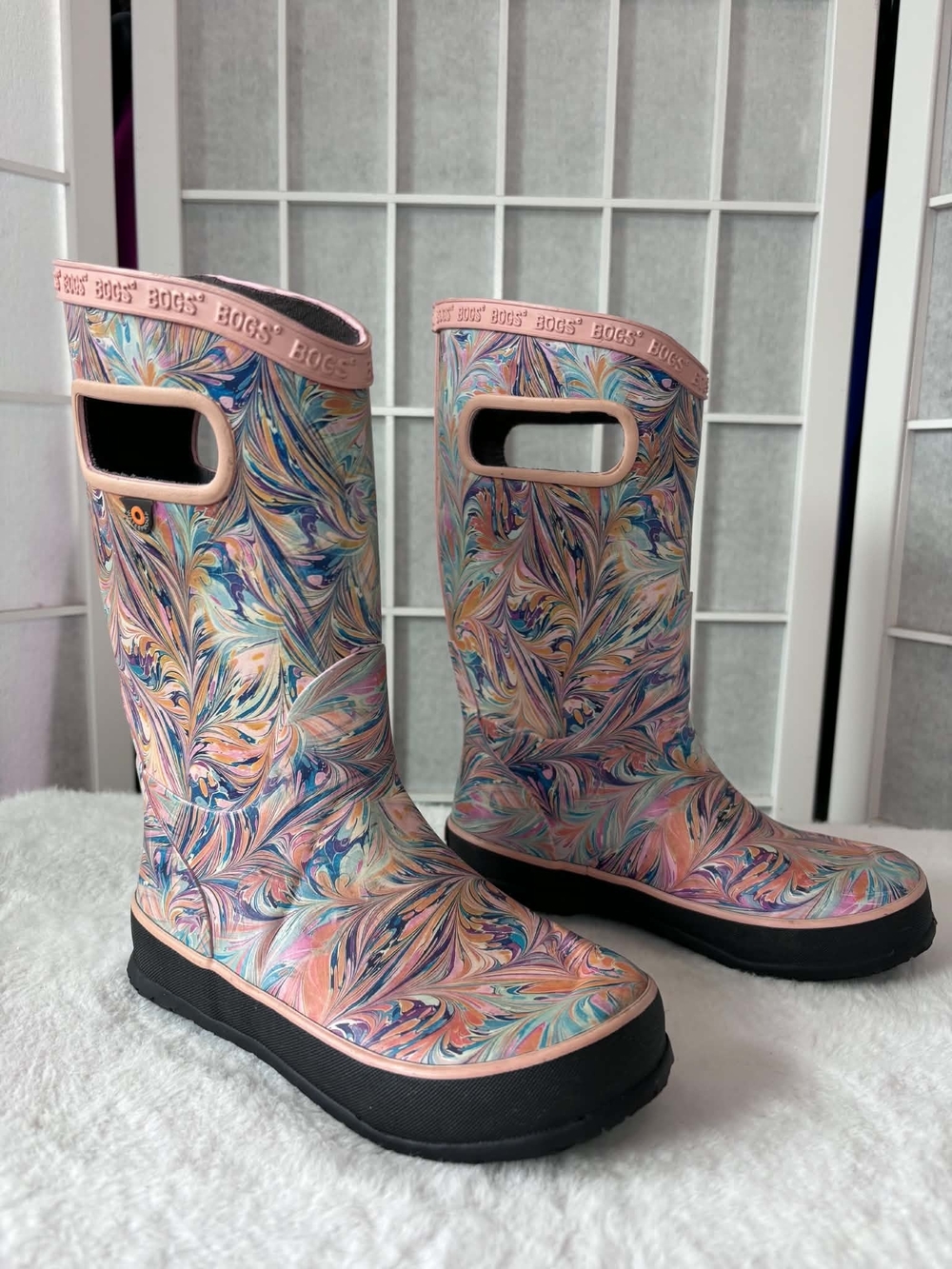 Bogs Kids' Marble Pink Waterproof Rain Boots